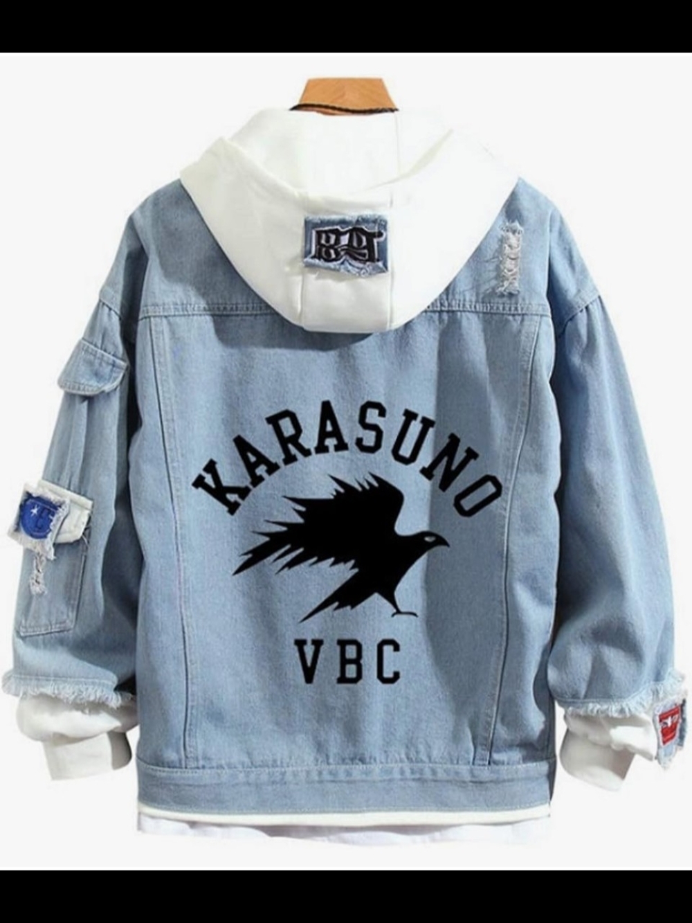 Anime Haikyuu Cosplay Denim Karasuno VBC Light Blue Denim Jacket with Hood